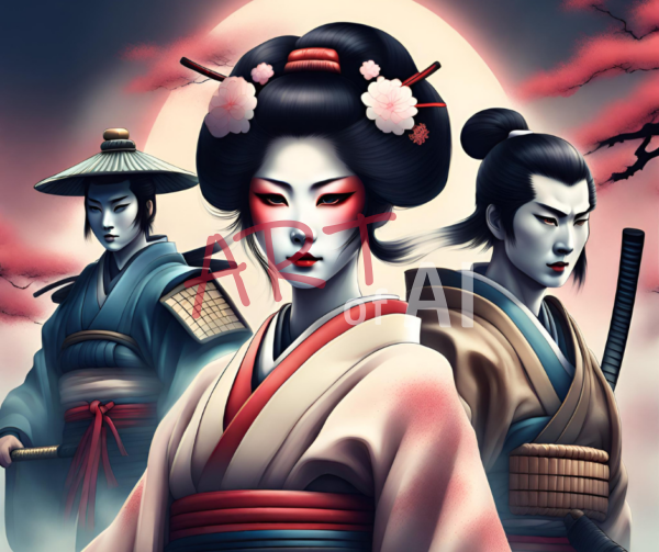 Japan Style Schöne Geisha mit Kriegern